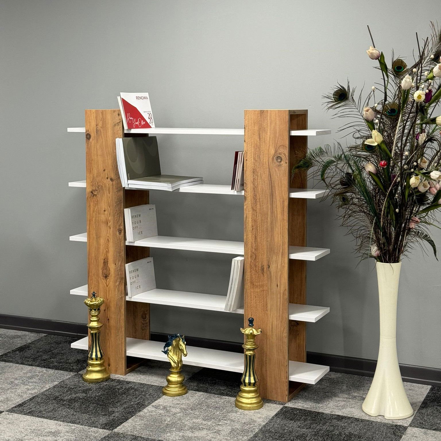 Roma Dekoratif Kitaplık - Çok Amaçlı Raf Atlantik Çam - Beyaz