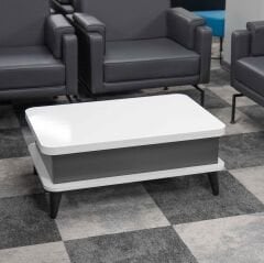 Smart Kademeli Sihirli Akıllı Sehpa Orta Sehpa Beyaz - Antrasit Sabit Ayaklı