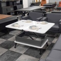 Smart Kademeli Tekerlekli Sihirli Akıllı Sehpa Orta Sehpa Beyaz - Antrasit