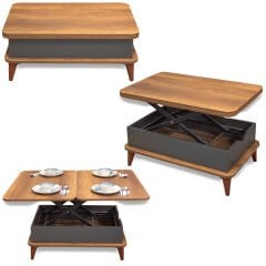 Smart Kademeli Sihirli Akıllı Sehpa Orta Sehpa Barok - Antrasit Sabit Ayaklı