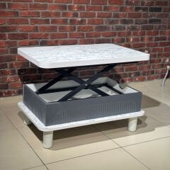 Bohem Kademeli Sihirli Akıllı Sehpa Orta Sehpa Beyaz Mermer - Antrasit