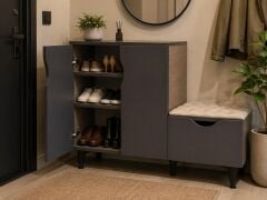 Modern Çok Amaçlı Ayakkabılık Dolabı ve Oturaklı Bench – Kapaklı Raflı Ayakkabı Dolabı, Minderli Çekmeceli Antre Hol Organizer