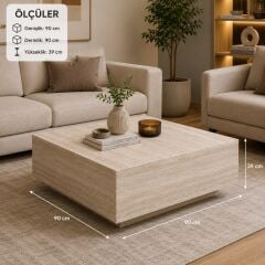 Block XL Traverten Orta Sehpa 90*90 cm | Modern Kare Salon Sehpası | Dekoratif Orta Masa