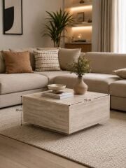 Block  Traverten Orta Sehpa 75*75 cm | Modern Kare Salon Sehpası | Dekoratif Orta Masa